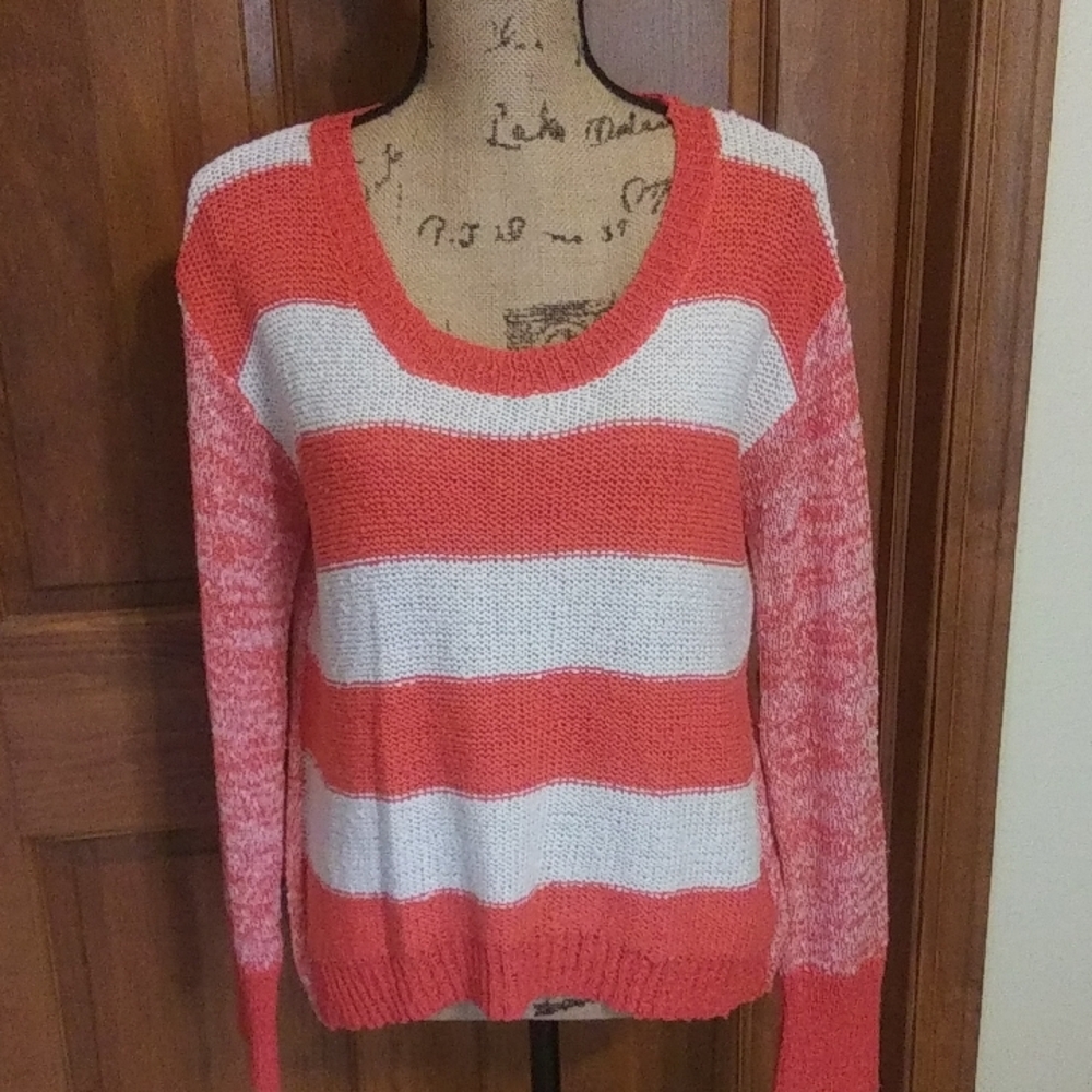 American Rag Coral and White Crew Neck Sweater, NWOT